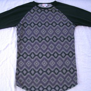 LuLaRoe T-Shirt Randy Tee Baseball Black Gray Raglan XS